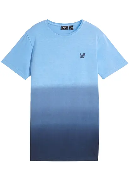 T-Shirt mit Farbverlauf aus reiner Bio-Baumwolle in blau von vorne - bonprix