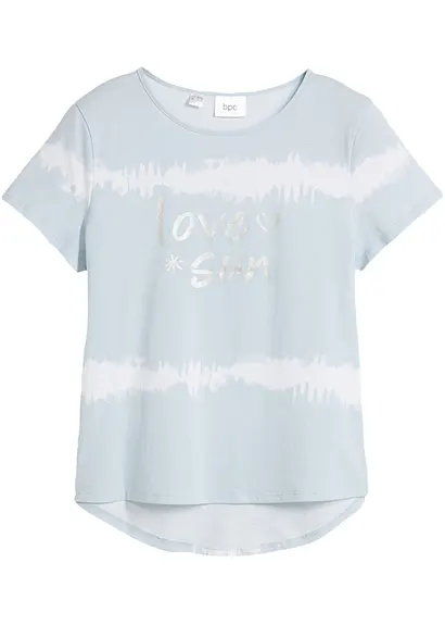 Vokuhila-Shirt aus reiner BioBaumwolle in blau von vorne - bonprix