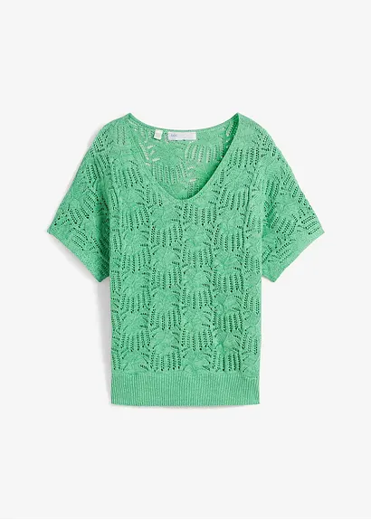 Ajour-Pullover in grün von vorne - bonprix