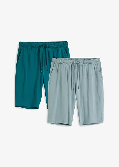 Leichte Shirt-Bermuda (2er Pack) in petrol von vorne - bonprix