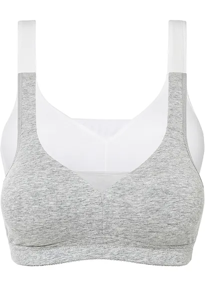 T-Shirt BH ohne Bügel mit Baumwolle (2er Pack) in weiß von vorne - bonprix