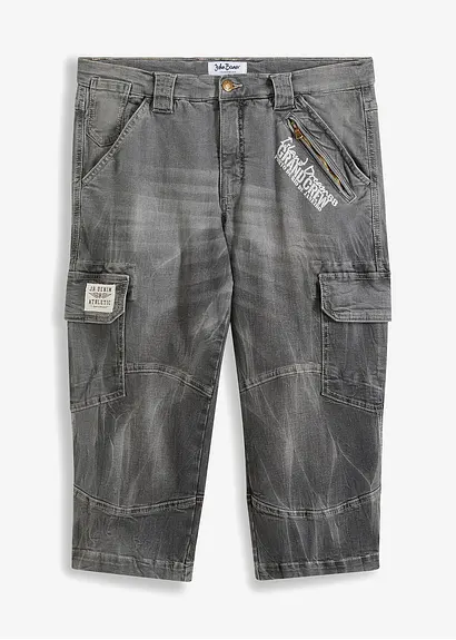 3/4-Jeans mit Cargotaschen, Realaxed Fit in grau von vorne - John Baner JEANSWEAR