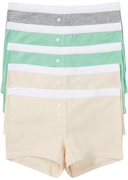 Damen Boxer (5er Pack) mit Bio-Baumwolle in grün von vorne - bonprix