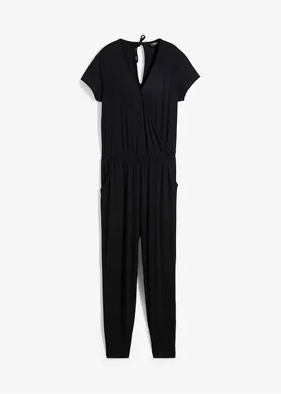 Jersey-Jumpsuit aus Viskose-Mix in schwarz von vorne - bonprix