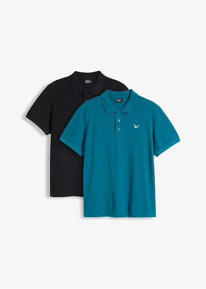 Poloshirt (2er Pack) aus reiner Bio-Baumwolle in petrol von vorne - bonprix