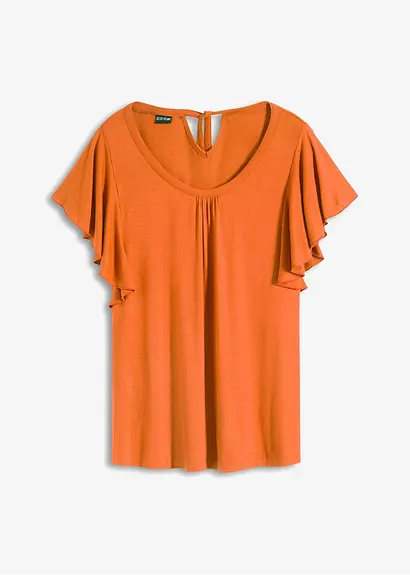 Shirt mit Volant-Ärmel in orange von vorne - bonprix