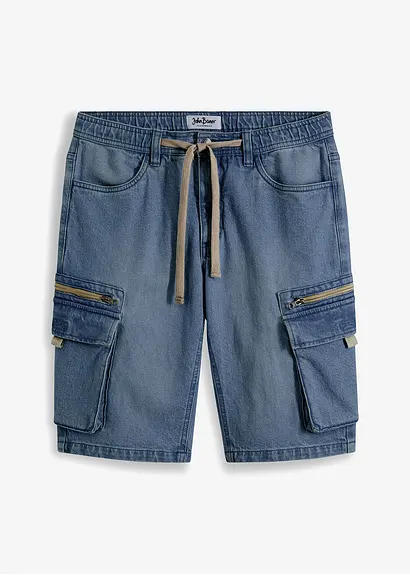 Long Jeans-Shorts mit Cargotaschen, Regular Fit in blau von vorne - John Baner JEANSWEAR