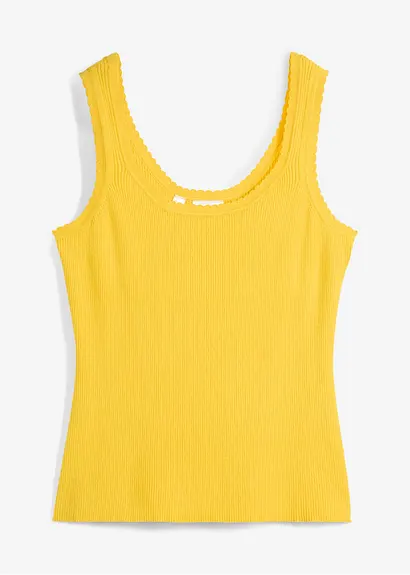 Stricktop mit Wellensaum am Ausschnitt in gelb von vorne - bonprix