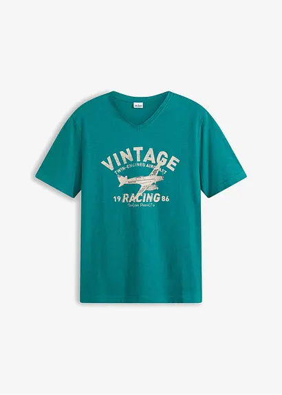 T-Shirt aus Flammgarn in petrol von vorne - bonprix