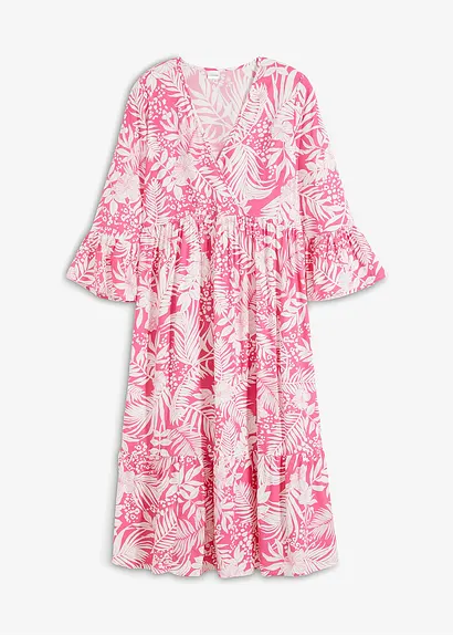 bedrucktes Tunika-Kleid aus fließender Viskose in pink von vorne - bonprix