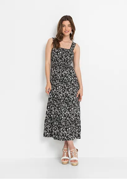 Trägerkleid aus Viskose-Mix in schwarz im Look von vorne (Totalaufnahme) - bonprix