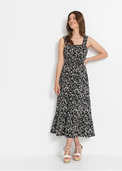 Trägerkleid aus Viskose-Mix in schwarz von vorne (Totalaufnahme) - bonprix