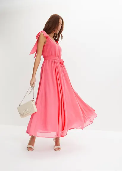 Chiffonkleid mit Schleifendetails in pink von vorne (Totalaufnahme) - bonprix