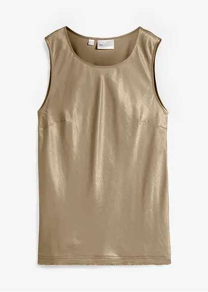 Blusentop aus fließendem Satin in beige von vorne - bonprix