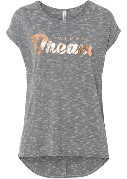 Longshirt mit hervorgehobener Schrift in grau von vorne - bonprix