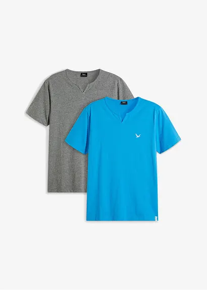 T-Shirt (2er Pack) in blau von vorne - bonprix