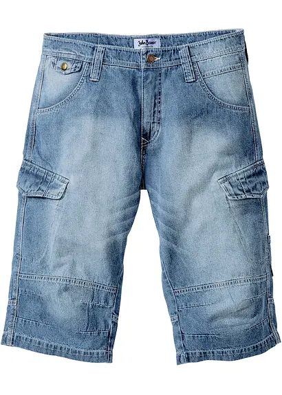 Leichte Jeans-Long-Cargobermuda, Relaxed Fit in blau von vorne - bonprix