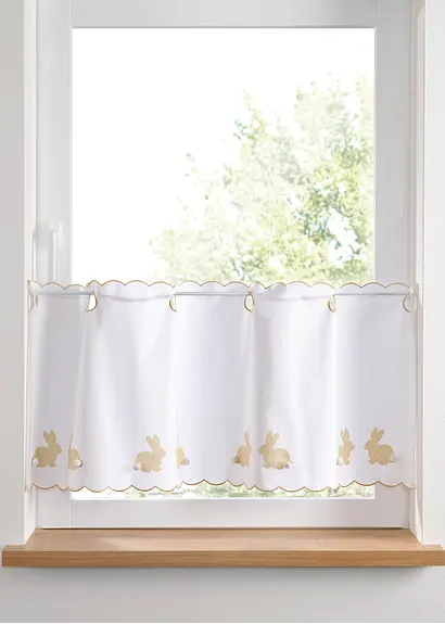 Bio Baumwoll Scheibengardine mit Hasen Motiv in weiß - bonprix