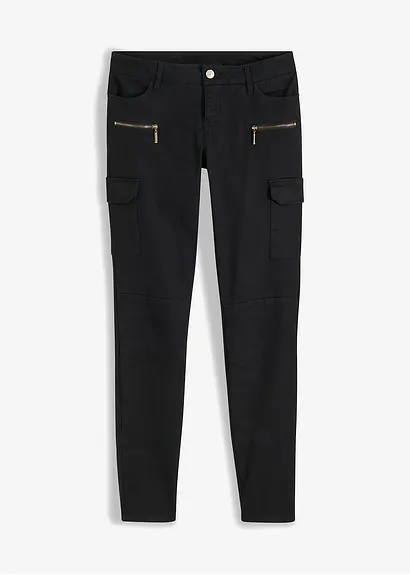 Cargohose aus elastischem Baumwoll-Mix in schwarz von vorne - bonprix