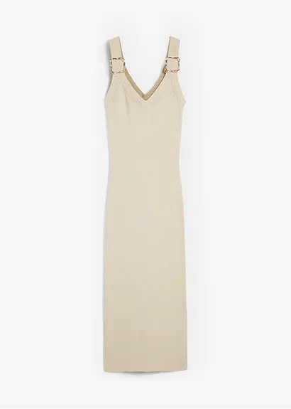 Strickkleid mit Seidenanteil in beige von vorne - bonprix