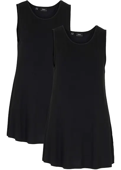 Long-Top aus softer Viskose, 2er- Pack in schwarz - bonprix