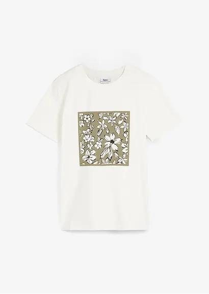 T-Shirt mit Blumendruck in weiß von vorne - bonprix