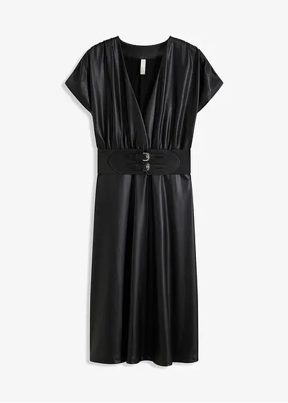 Lederimitat-Kleid in schwarz von vorne - bonprix