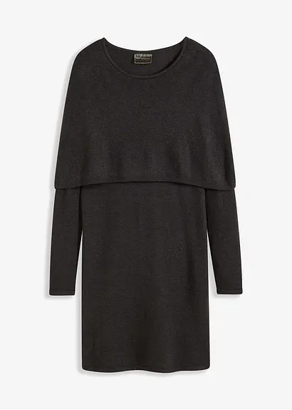 Strickkleid mit variablem Kragen in grau von vorne - bonprix