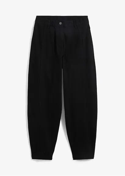 High Waist Barrel-Twillhose mit vorverlegten Seitennähten und Bequembund in schwarz von vorne - bonprix