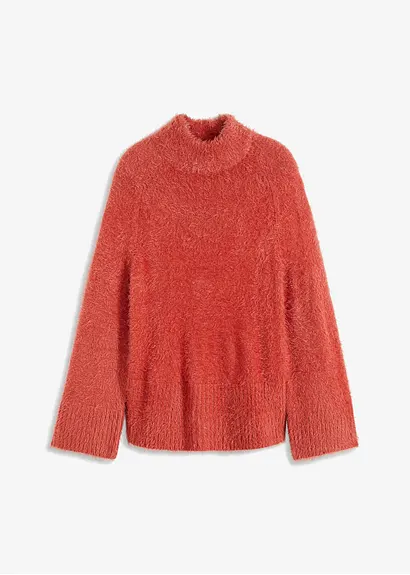 Federgarn-Pullover mit weiten Ärmeln, Boxy-Fit in rosa von vorne - bonprix