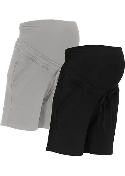 Umstands-Bermudas aus weicher Sweatware (2er Pack) in schwarz von vorne - bonprix