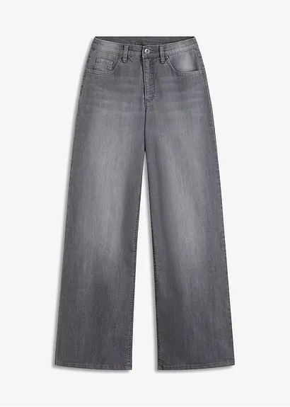 Wide-Leg-Jeans, High Waist in grau von vorne - bonprix