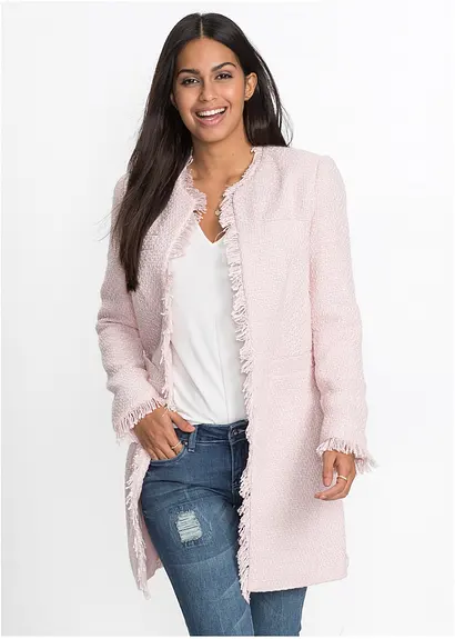 Bouclé Longblazer in rosa von vorne (im Anschnitt) - bonprix