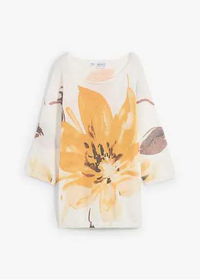 Pullover mit floralem Druck in weiß von vorne - bonprix