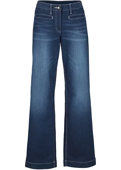 Wide Leg Jeans Mid Waist, Bequembund in blau von vorne - bonprix