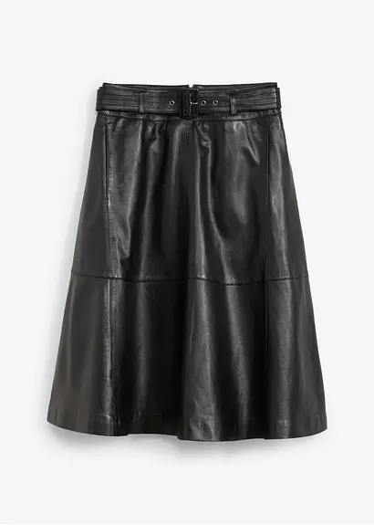 Lammnappa-Lederrock mit Gürtel (2-tlg.-Set) in schwarz von vorne - bonprix