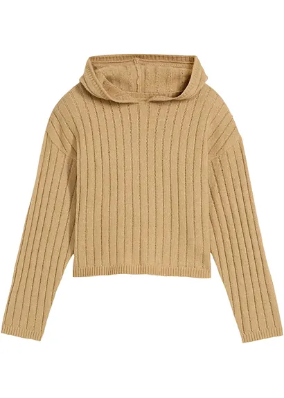 Mädchen Strickpullover mit Kapuze in beige von vorne - bonprix