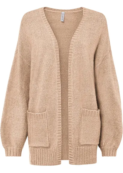 Oversized Strickjacke in beige von vorne - bonprix