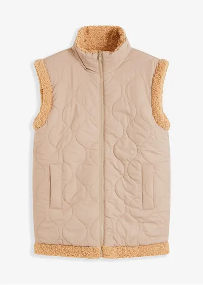 Wende-Steppweste mit Fellimitat in beige von vorne - bonprix