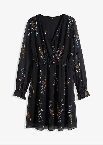bedrucktes Meshkleid in schwarz von vorne - bonprix