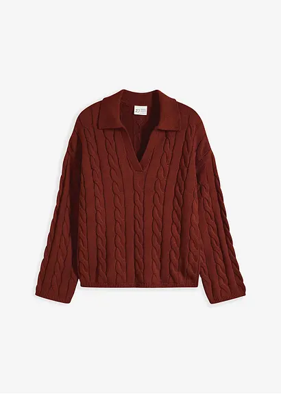Oversize-Pullover mit Zopfmuster in braun von vorne - bonprix