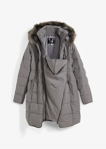 3-in-1 warm wattierte Umstands- und Tragejacke in grau von vorne - bonprix