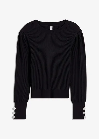Pullover, cropped in schwarz von vorne - bonprix