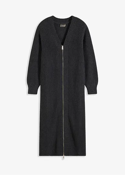 Geripptes Strickkleid mit Reißverschluss in grau von vorne - bonprix