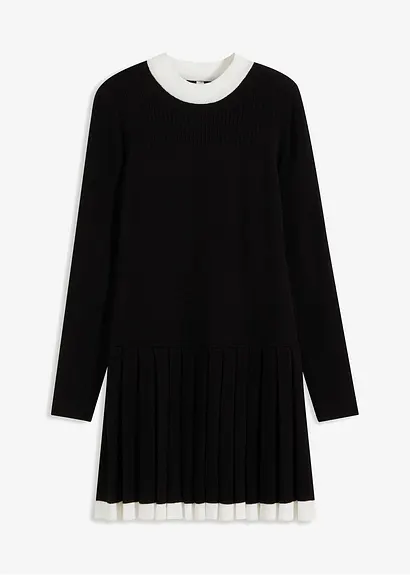 Strickkleid mit Falten-Rock in schwarz von vorne - bonprix