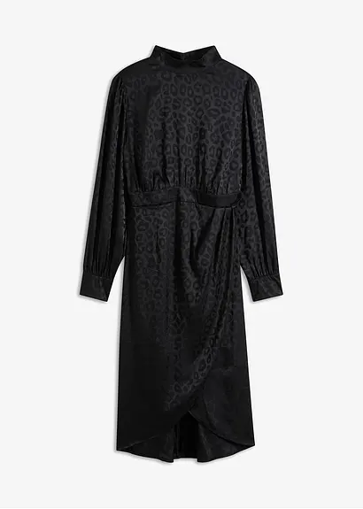 Midikleid aus glänzendem Satin in schwarz von vorne - bonprix