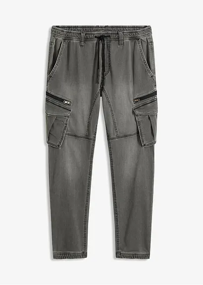 Regular Fit Sweat-Jeans mit Cargotaschen, Straight in grau von vorne - bonprix