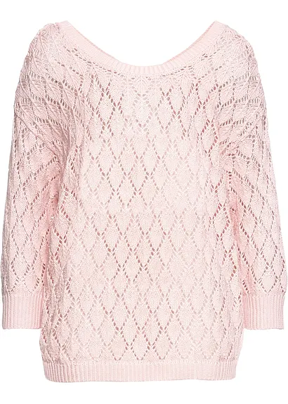 Ajour-Pullover in rosa von vorne - BODYFLIRT