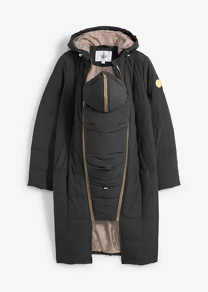 3-in-1 Umstandssteppmantel und Tragemantel mit recyceltem Polyester in schwarz von vorne - bonprix