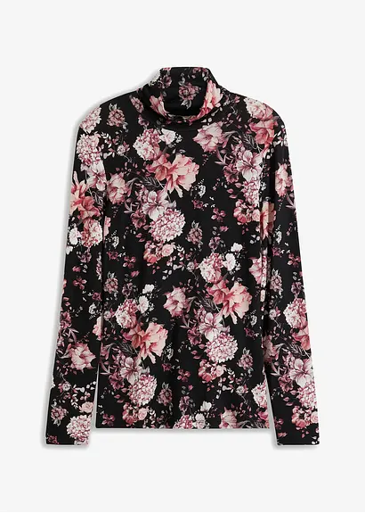 Langarmshirt aus softem Viskose-Mix in schwarz von vorne - bonprix